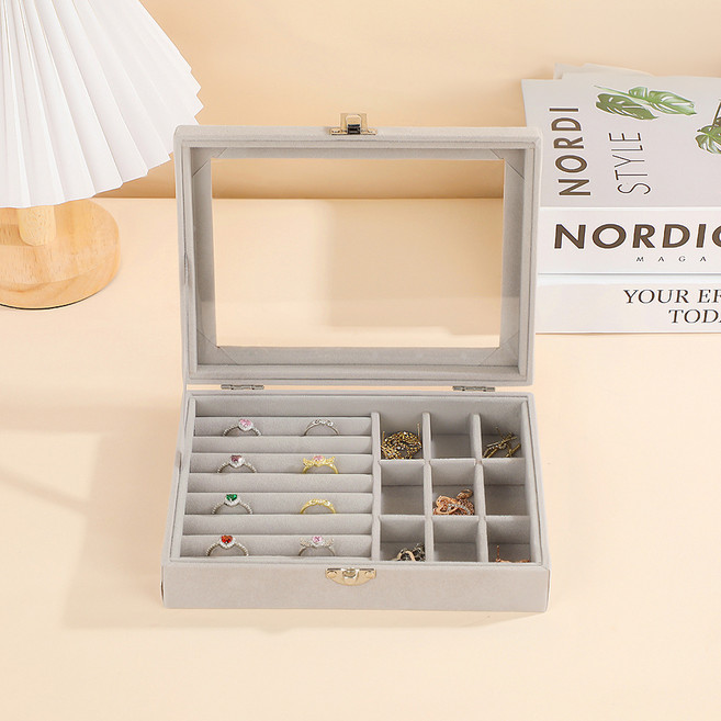 리빙웍스 칸칸 벨벳 악세서리 화장대 소형 보관함, 그레이 나인, 1개