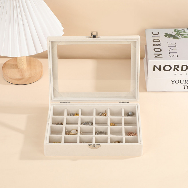 리빙웍스 칸칸 벨벳 악세서리 화장대 소형 보관함, 베이지 24칸, 1개