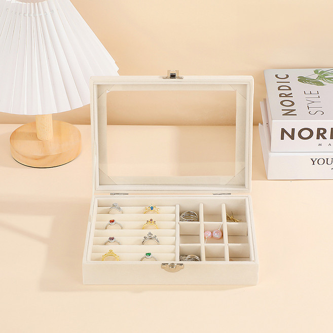 리빙웍스 칸칸 벨벳 악세서리 화장대 소형 보관함, 베이지 나인, 1개