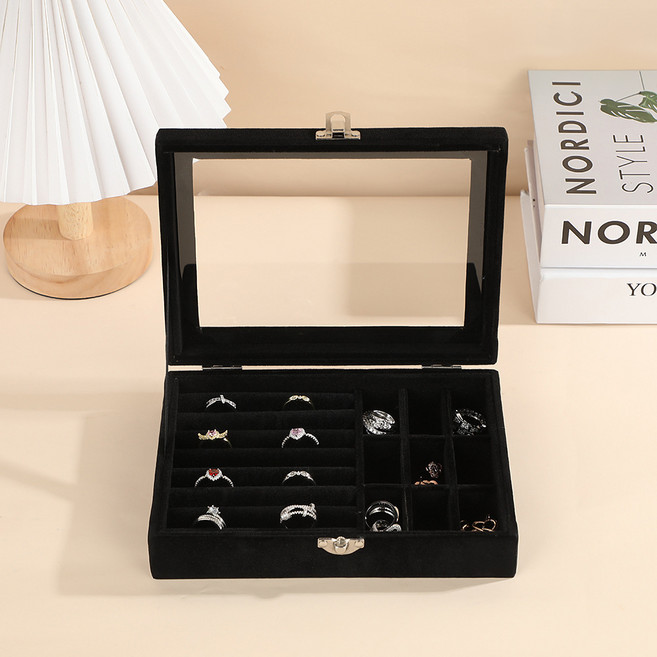 리빙웍스 칸칸 벨벳 악세서리 화장대 소형 보관함, 블랙 나인, 1개