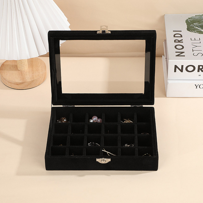 리빙웍스 칸칸 벨벳 악세서리 화장대 소형 보관함, 블랙 24칸, 1개