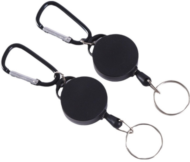 생활의지혜 늘어나는 와이어 키링 2p, 블랙, 1개