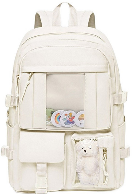 FROM HEAVEN 休閒後背包 + 玩偶 + 別針 H766, 象牙白