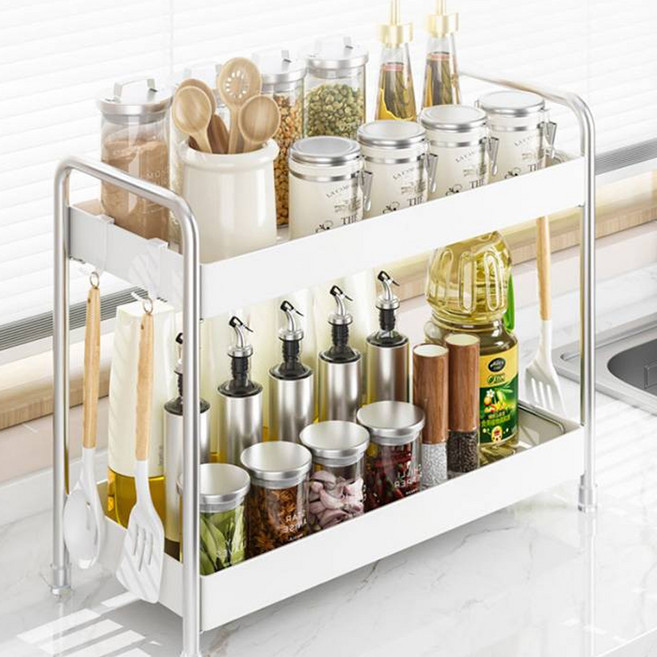 샵마일 양념통 수납 테이블 정리 다용도 2단 주방선반, 화이트, 1개
