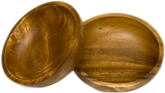 아카시아 원형접시, 2개, 단품세트, 나무색