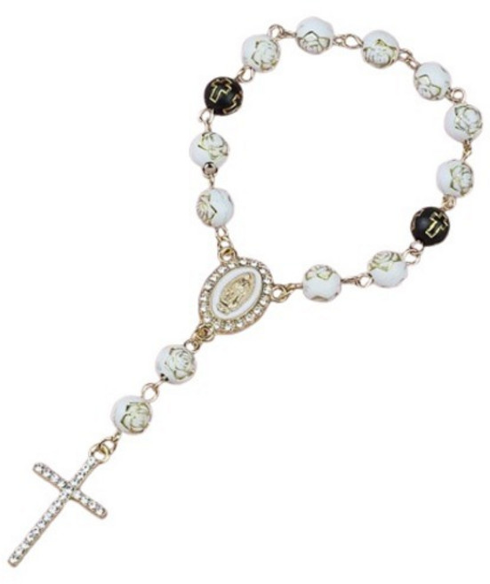 DULU 장미구슬 십자가 묵주 23.5 cm, 골드, 1개