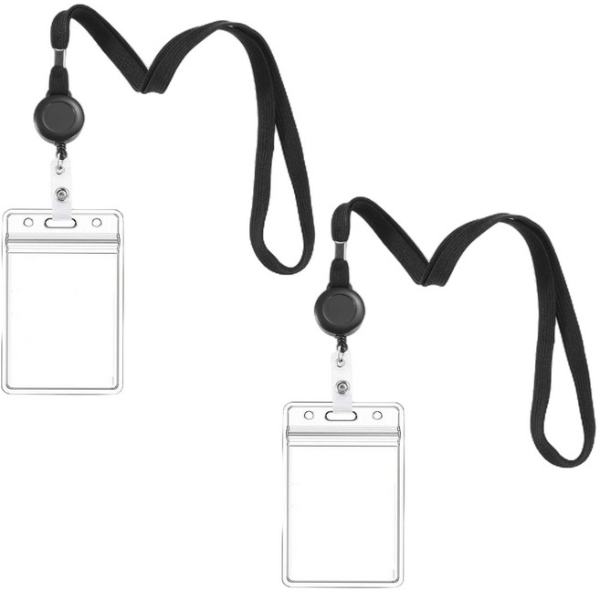 온예리 출입증 사원증 교통카드 케이스 2p + 목걸이 2p 세트, 투명(사원증 케이스), 블랙(목걸이), 1세트