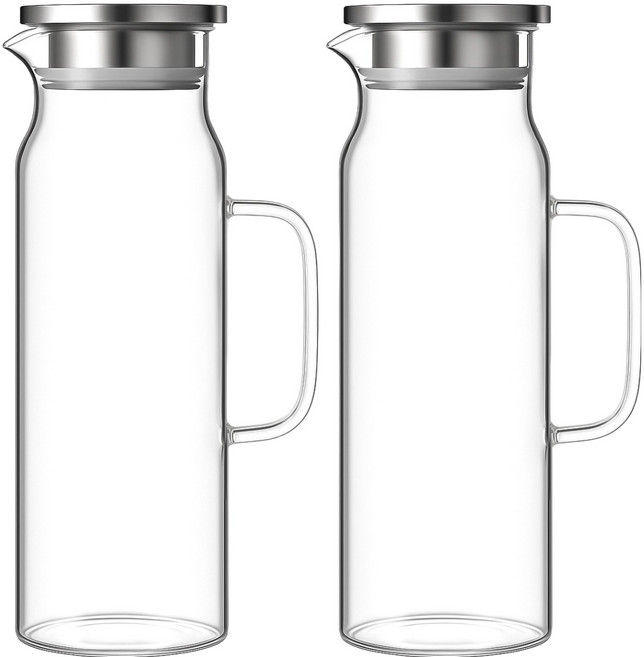 발룬피니 스텐 304 뚜껑 내열유리 물병, 투명, 1.8L, 2개