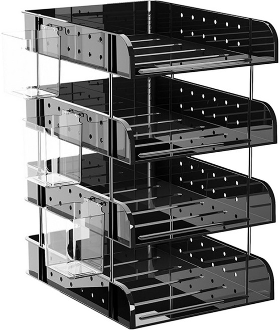 라라공방 인테리어 A4 서류 정리 책상 수납 트레이 4단, 블랙, 1개