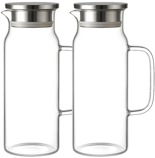 발룬피니 스텐 304 뚜껑 내열유리 물병, 투명, 1.5L, 2개