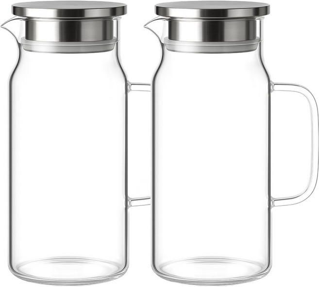 발룬피니 스텐 304 뚜껑 내열유리 물병, 투명, 1.2L, 2개