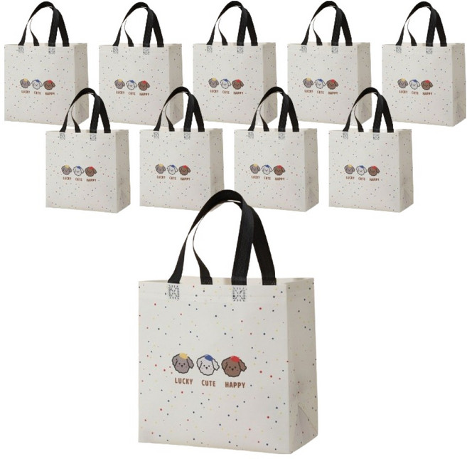 그린허그 럭키 프렌드 부직포 쇼핑백, 숑숑이, 10개