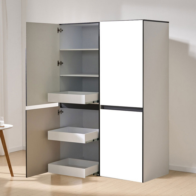 엘리에셀 비스포크 오브제 600 3서랍 광폭 다용도 선반 5단 키큰 틈새 수납장 방문설치, 화이트