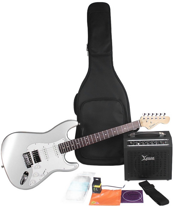 Xenon 일렉기타 + 가방 + 앰프 + 구성품 9종 세트, 실버(기타), 블랙(가방, 엠프), 1세트, GP-3SV