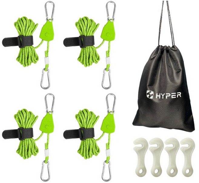 하이퍼 로프라쳇 4p + 4M 스트링 4p + 야광라인훅 4p + 파우치 세트, 그린
