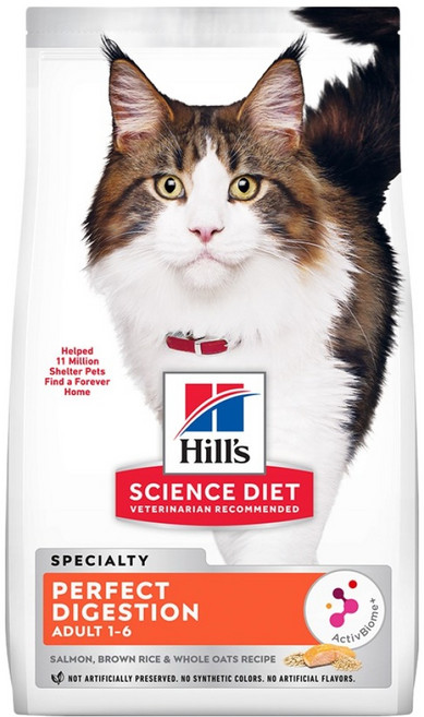 힐스사이언스다이어트 고양이 어덜트 퍼펙트 다이제스천 연어 현미 통귀리 레시피 기능성 사료, 1.58kg, 1개