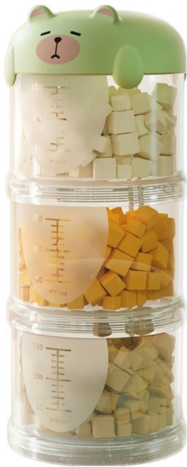 파스텔펫 강아지 휴대용 사료 간식통 3단, 그린, 150ml, 1개