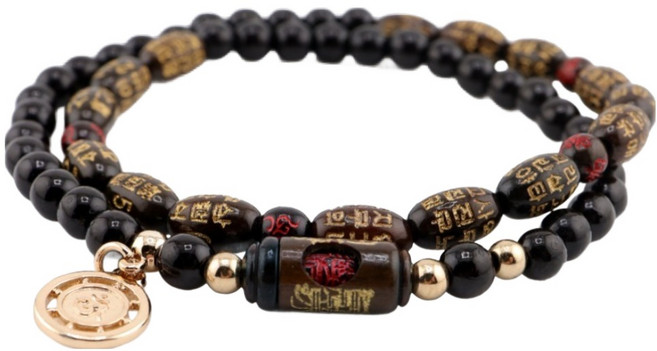 반야심 벽조목 반야심경 3 부적 두감 염주팔찌 17.5cm, 짙은 갈색, 1개