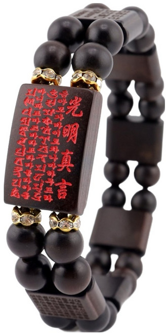 반야심 벽조목 광명진언 반야심경 경면 두줄 염주팔찌 18cm, 짙은 갈색, 1개