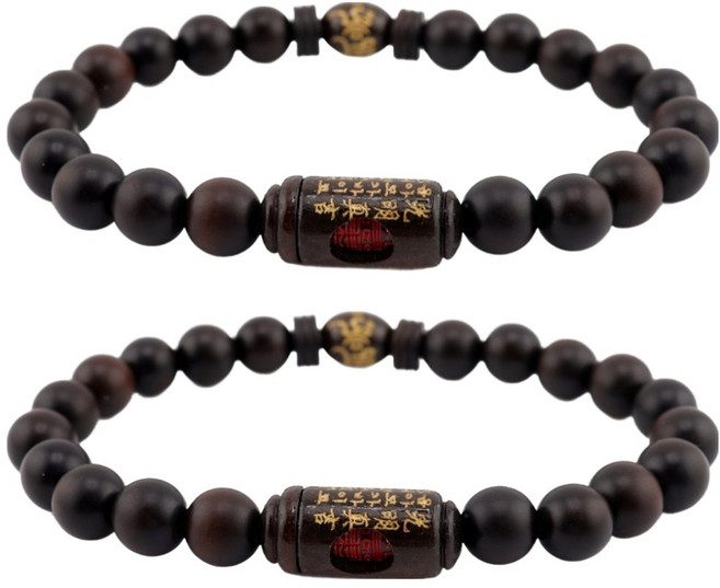 반야심 벽조목 광명진언 3 부적 한줄 염주팔찌 17.5cm, 금분, 2개