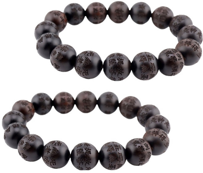 반야심 벽조목 반야심경 한자 한줄 염주팔찌 18cm, 짙은 갈색, 2개