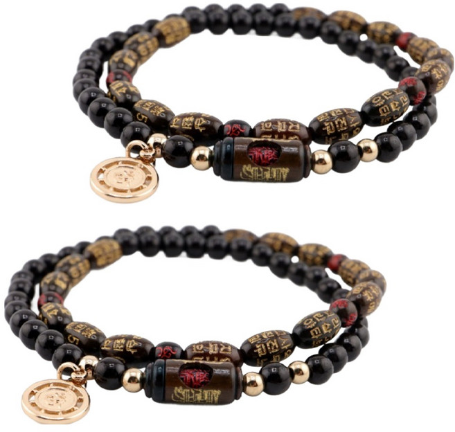 반야심 벽조목 반야심경 3 부적 두감 염주팔찌 17.5cm, 짙은 갈색, 2개