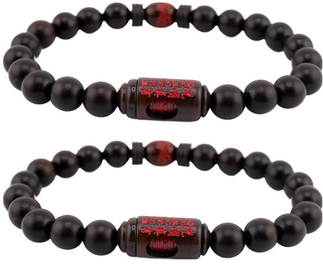 반야심 벽조목 광명진언 3 부적 한줄 염주팔찌 17.5cm, 경면, 2개