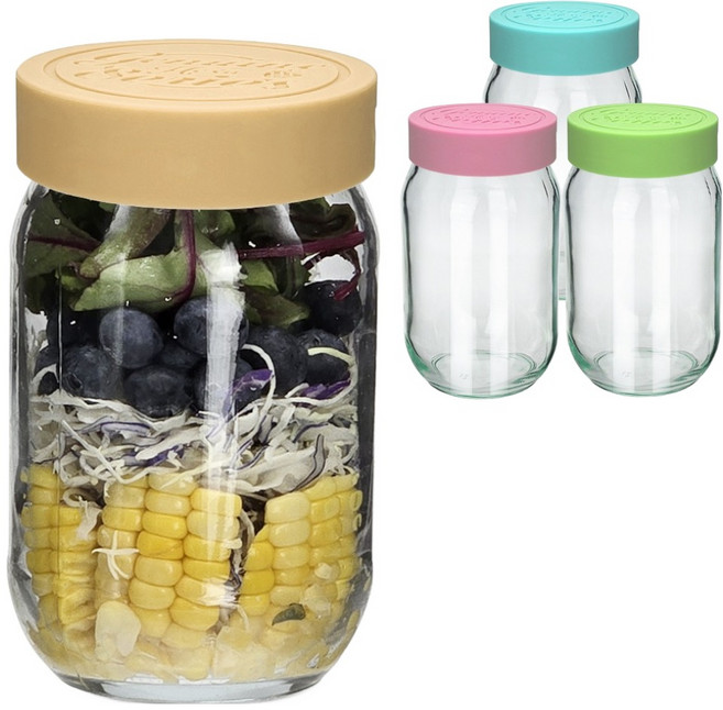 미르코리아 헥사 제뉴엔 실리콘뚜껑 샐러드 밀프랩 보틀 유리병 A타입 4종 세트 MK580 480ml, 1세트