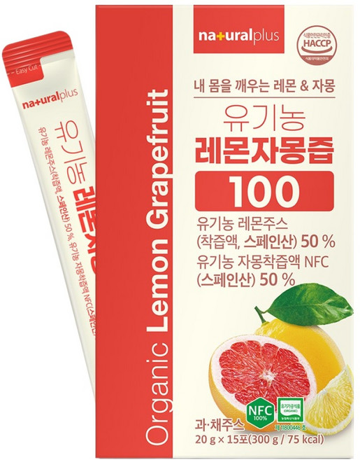 내츄럴플러스 유기농 레몬자몽즙 100 15p, 300g, 1개