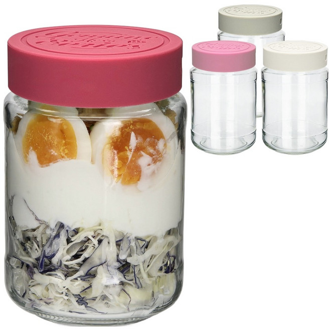 미르코리아 헥사 제뉴엔 실리콘뚜껑 샐러드 밀프랩 유리병 480ml 4종 세트 MK490 B타입, 1세트