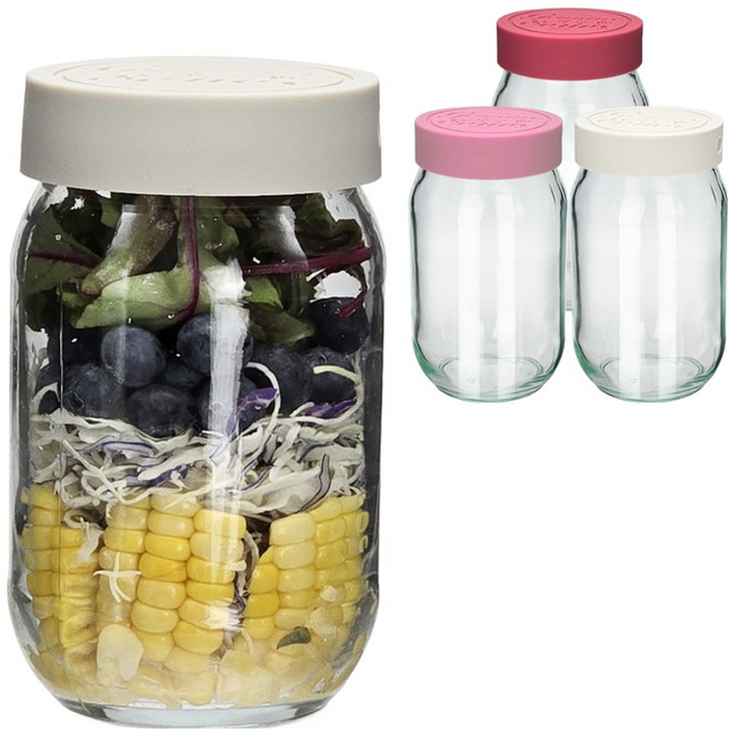 Mirkorea Hexa Genuen 矽膠蓋沙拉備餐玻璃瓶 B型 4件組 MK580 480ml, 1套