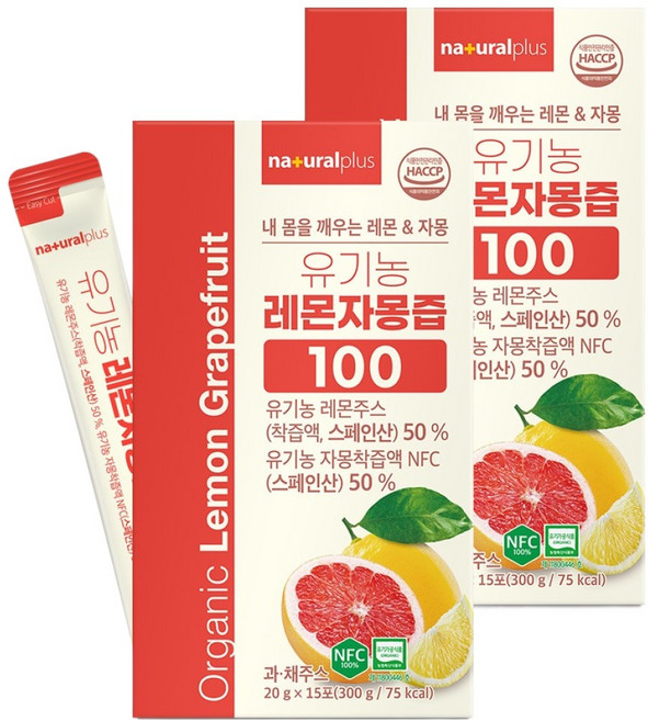 내츄럴플러스 유기농 레몬자몽즙 100 15p, 300g, 2개