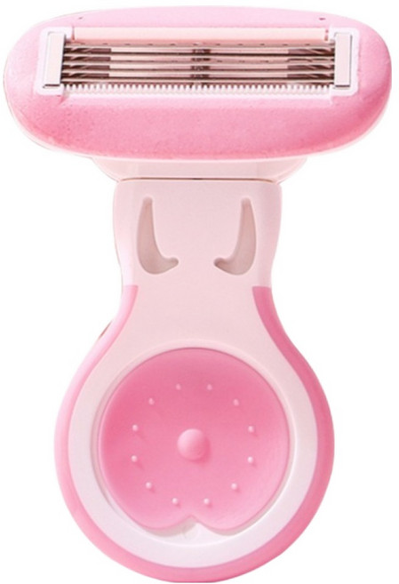 바롬몰 여성용 5중날 둥근 알로에헤드 면도기 핑크홀더 5.5 x 8 cm + 블레이드 2p + 풀케이스 세트, 1개