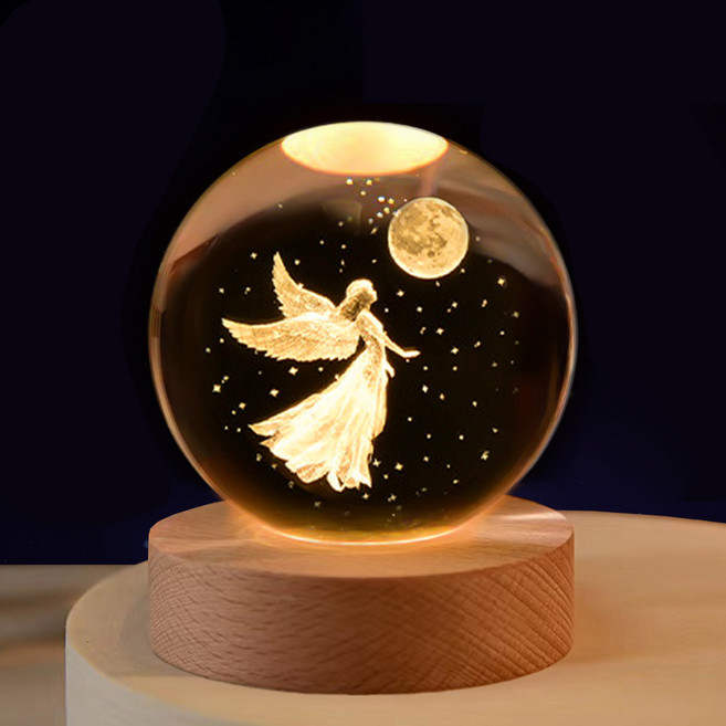 연하 크리스탈구 감성조명 무드등 6cm + 선물박스 세트, 천사