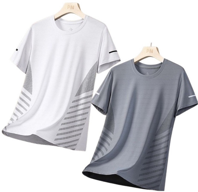 제이티엘 남성용 라인 사선 캐주얼 반팔 티셔츠 2종 세트