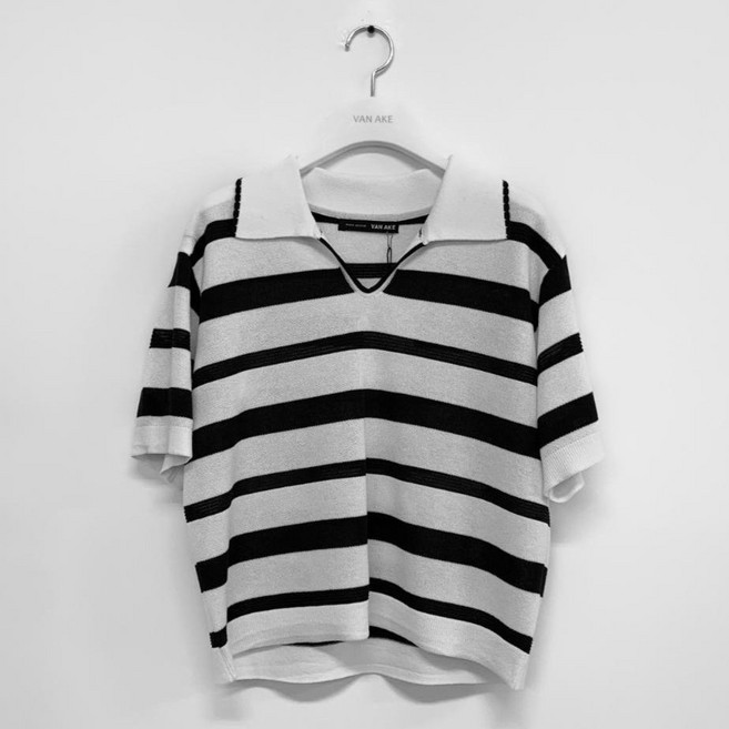 반에이크 여성용 멀티 스트라이프 카라 니트 반