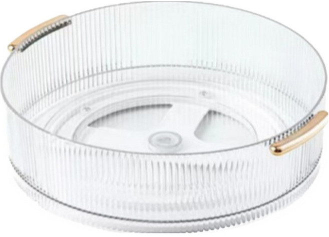 심플 플리츠 360도 회전 화장품 정리 트레이, 투명, 1개