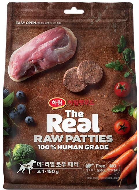 하림펫푸드 더리얼 어덜트 강아지 로우 패티 동결건조사료, 오리, 150g, 1개