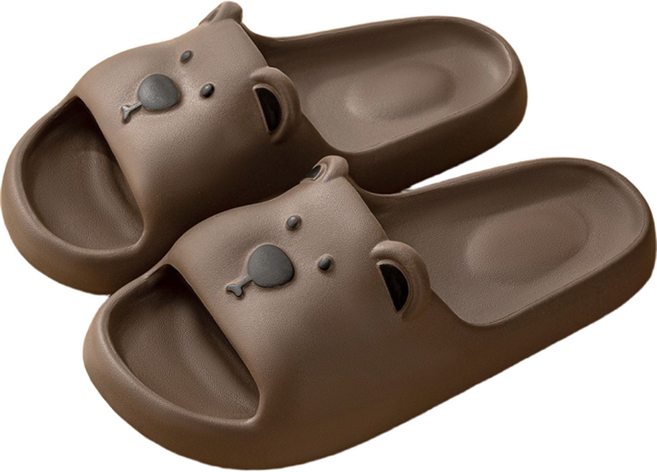 러블비 귀여운 곰돌이 미끄럼방지 층간소음방지 EVA 슬리퍼, 브라운, 1개