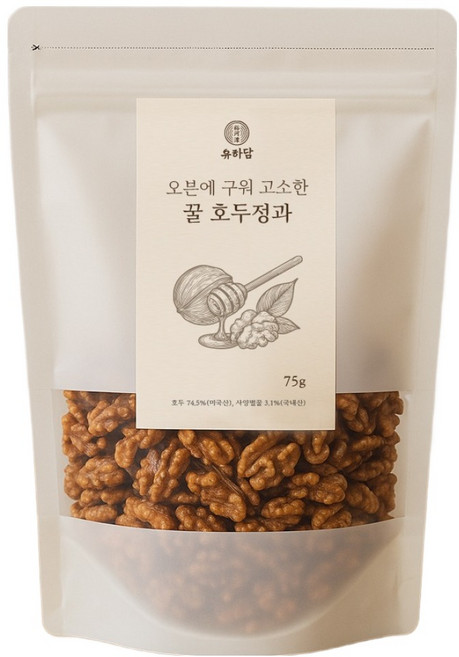 유하담 오븐에 구워 꼬소한 꿀 호두정과 호두강정, 75g, 1개