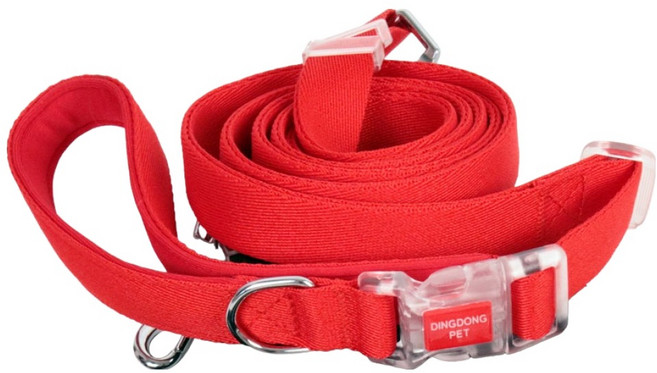 딩동펫 강아지 크로스 핸즈프리 길이조절 리드줄, 레드, 1개