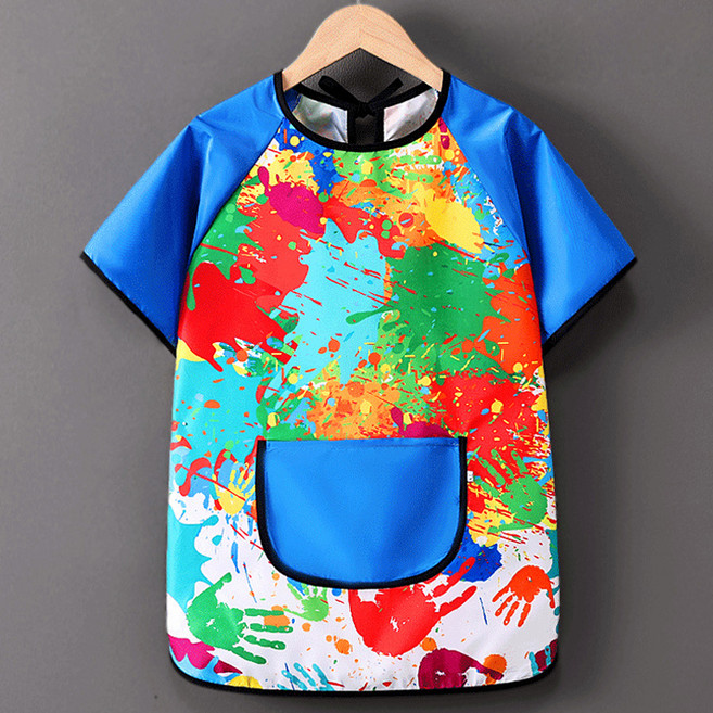 네오빔 미술 방수 앞치마 미술가운 반팔, 블루