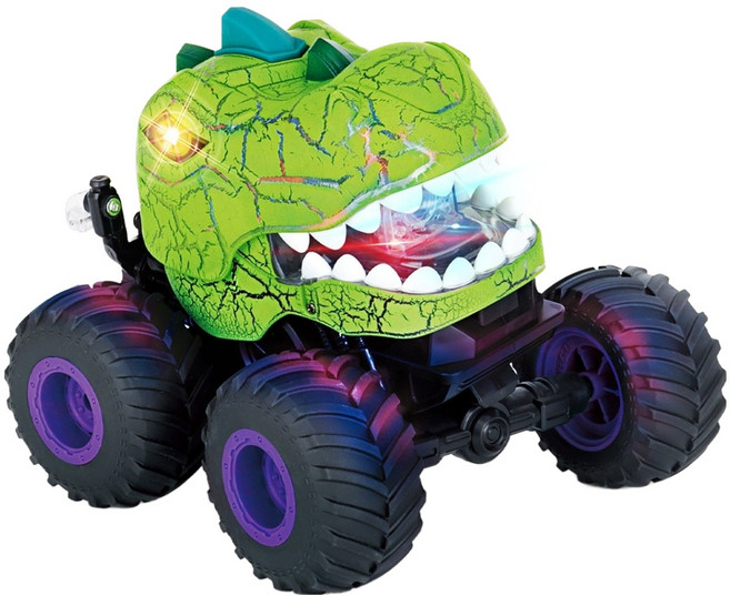 연기뿜는 티라노 360도 스턴트카 몬스터트럭 RC카, 그린, 1개