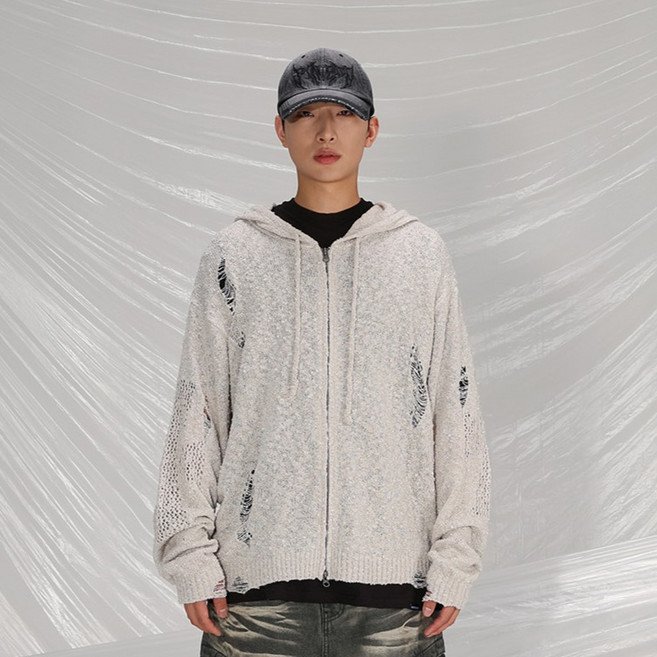 세인트페인 크로스 데미지 니트집업