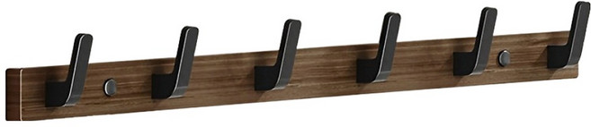 好物良品 胡桃木長型多組掛鈎 55cm 6鉤, 1個, 黑色