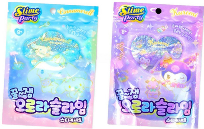 핑크망고 산리오 캐릭터즈 꿀잼 오로라 슬라임 스티커, 랜덤 발송, 2개