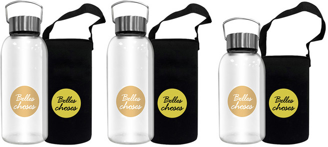 FUJI-GRACE 富士雅麗 高硼矽耐熱手提玻璃瓶3件組 附潛水布提袋 1L 2個 + 800ml 顏色隨機, 1組, 2.8L