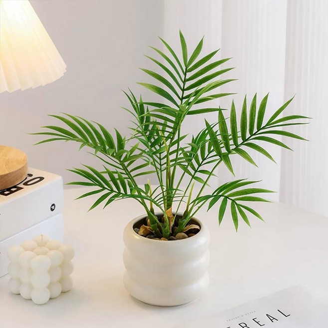Floral M 花藝 仿真花 居家熱帶雨林散尾葵植栽, 綠色, 1個