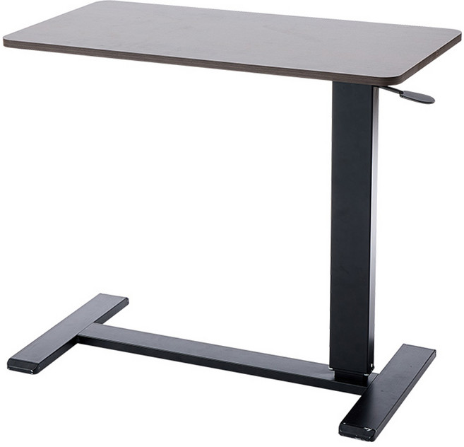 樂嫚妮 無段式升降氣壓桌/可摺疊收納邊桌, 深木紋色