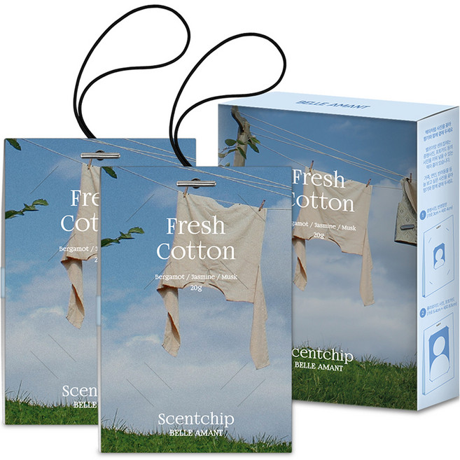 벨르아망 센트칩 차량용 사쉐 방향제 20g 2개입, 1개, 프레쉬 코튼